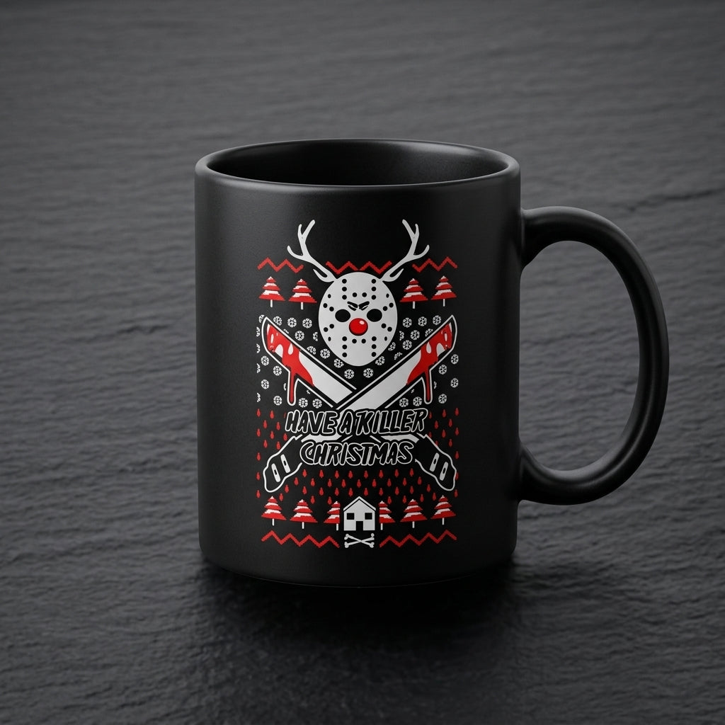 Funny "Have A Killer Christmas" Ugly Sweater Coffee Mug 11oz - Black Ceramic Tea Cup