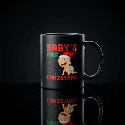 "Baby's First Christmas" Cute Santa Hat Coffee Mug 11oz - Black Ceramic Tea Cup