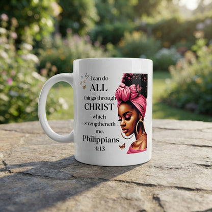 Black Girl Magic Bible Verse Ceramic Coffee Mug, Inspirational Scripture Gift Mug 11oz
