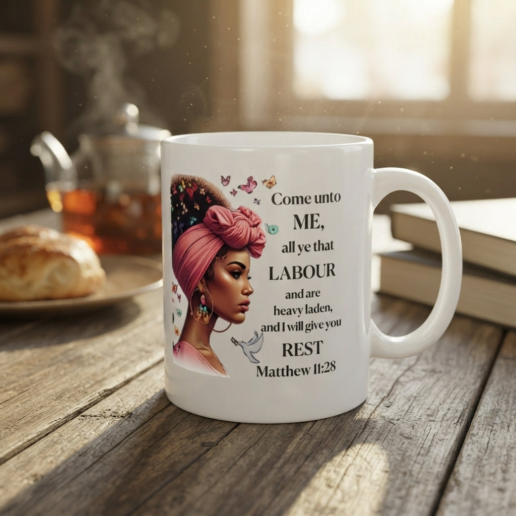 Black Girl Magic Bible Verse Ceramic Coffee Mug, Inspirational Scripture Gift Mug 11oz