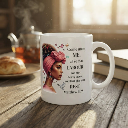 Black Girl Magic Bible Verse Ceramic Coffee Mug, Inspirational Scripture Gift Mug 11oz