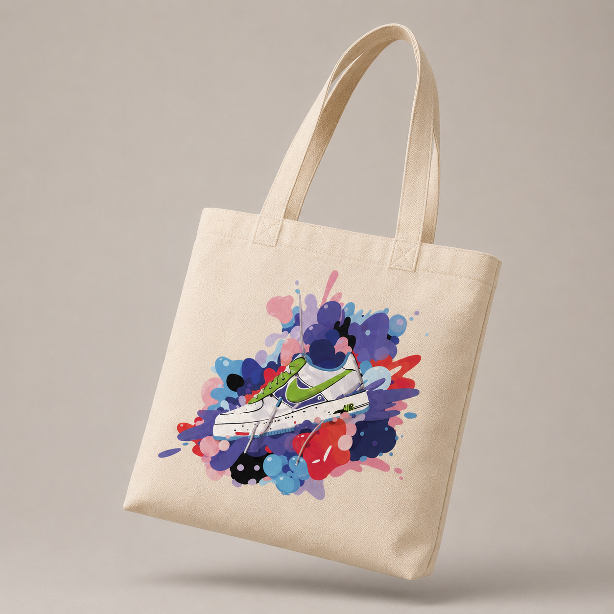 "Color Splash" Sneaker Art Natural Canvas Tote Bag