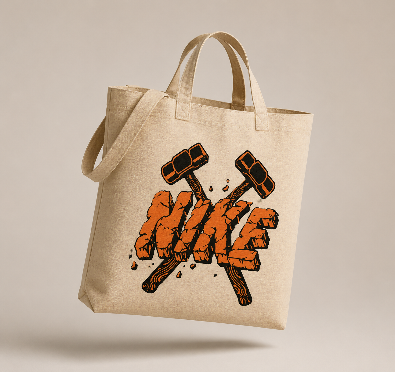 "Stone & Sledge" Stone-Carved Graphic Natural Canvas Tote Bag