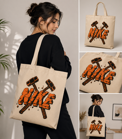 "Stone & Sledge" Stone-Carved Graphic Natural Canvas Tote Bag