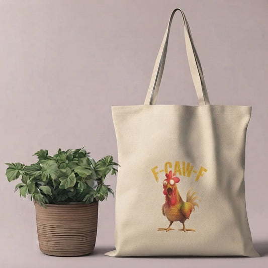 Funny Chicken "F-CAW-F" Graphic Cotton Canvas Tote Bag