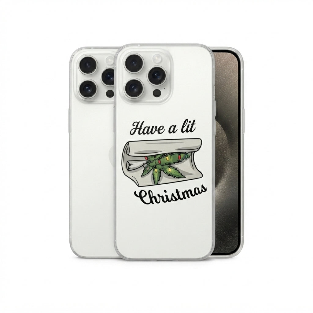 Have A Lit Christmas Graphic Clear Case Funny Holiday Weed Leaf Protective Phone Cover for iPhone