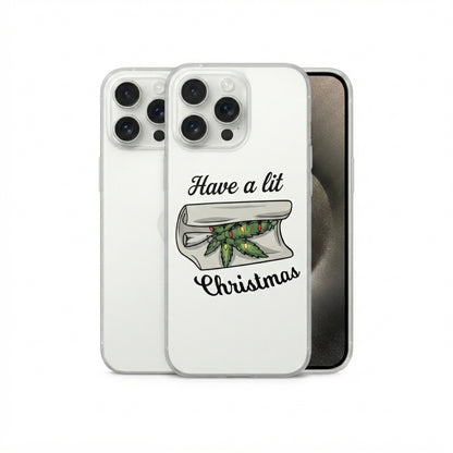Have A Lit Christmas Graphic Clear Case Funny Holiday Weed Leaf Protective Phone Cover for iPhone