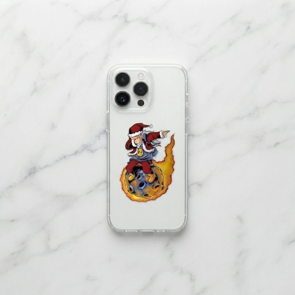 Dabbing Santa Riding Meteor Clear Case for iPhone | Funny Space Christmas Phone Cover