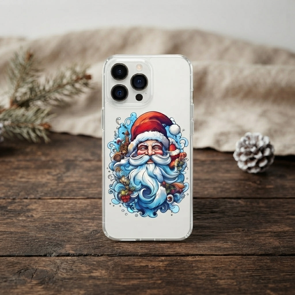 Psychic Trippy Psychedelic Santa Claus Clear Case for iPhone | Trippy Xmas Portrait Cover
