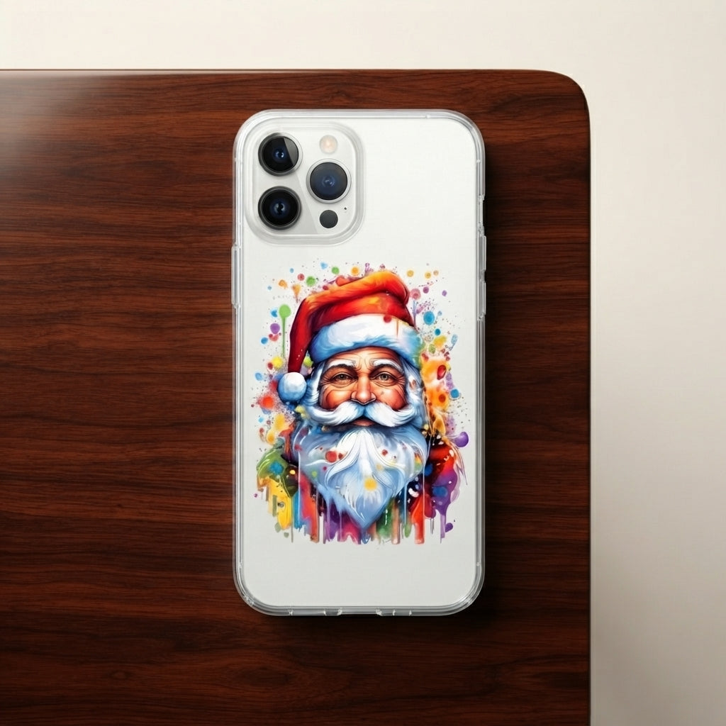Watercolor Paint Splatter Santa Claus Clear Case for iPhone | Festive Portrait Phone Cover