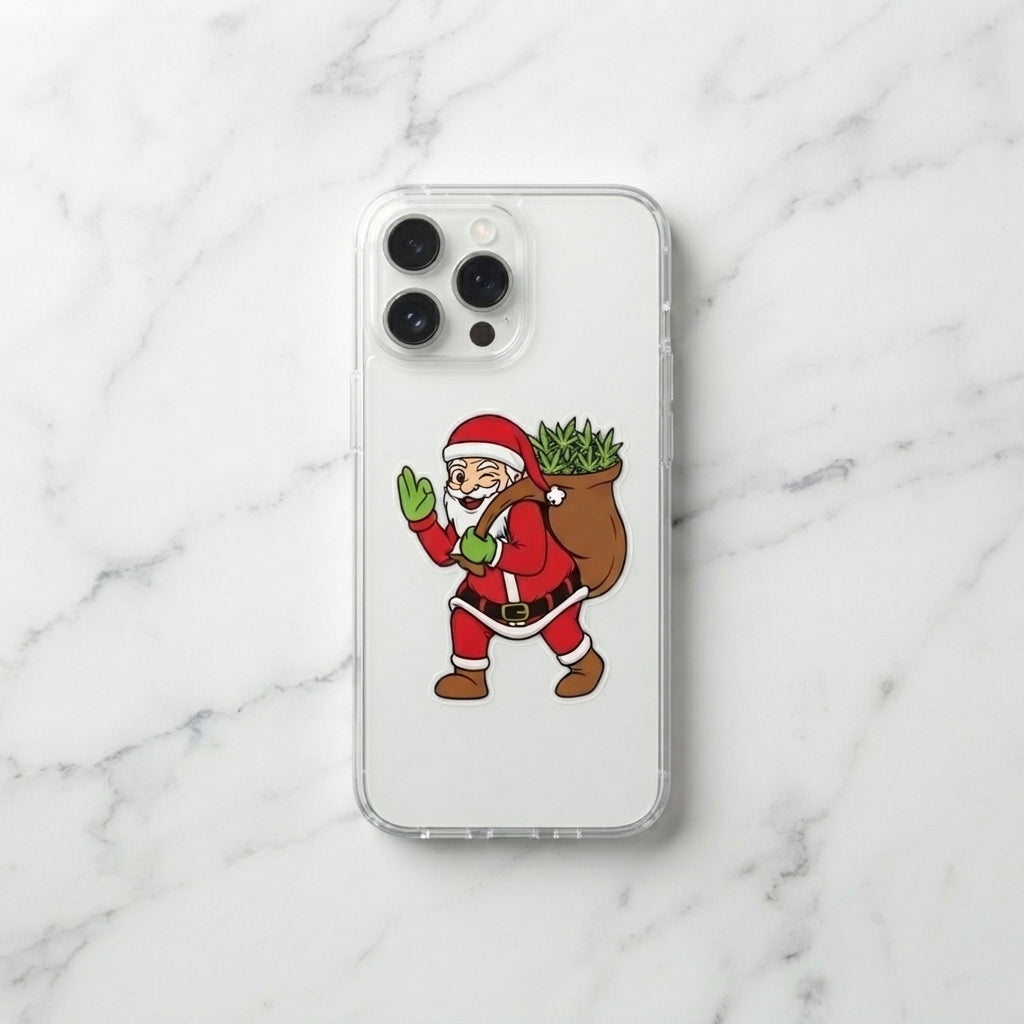 Winking Santa carrying Cannabis Sack Clear Case for iPhone | Funny Weed Holiday Phone Cover