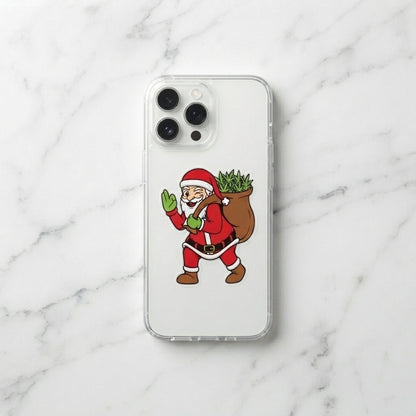 Winking Santa carrying Cannabis Sack Clear Case for iPhone | Funny Weed Holiday Phone Cover