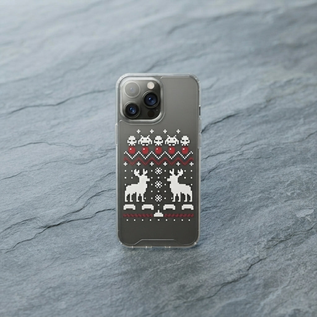 Ugly Christmas Sweater Pixel Art Reindeer Clear Case for iPhone | Retro Gamer Holiday Cover