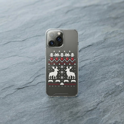 Ugly Christmas Sweater Pixel Art Reindeer Clear Case for iPhone | Retro Gamer Holiday Cover