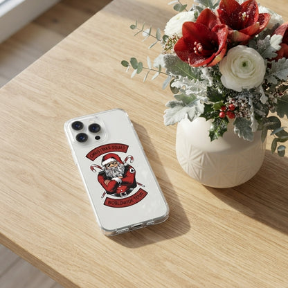 Christmas Squad Worldwide Tour Biker Santa Clear Case for iPhone | Cool Holiday Phone Cover