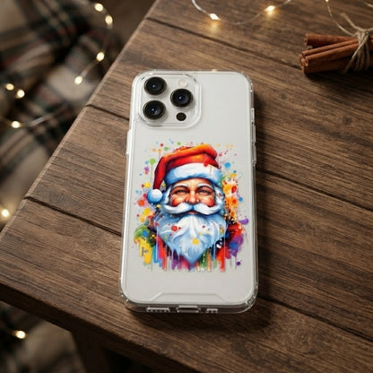 Watercolor Paint Splatter Santa Claus Clear Case for iPhone | Festive Portrait Phone Cover