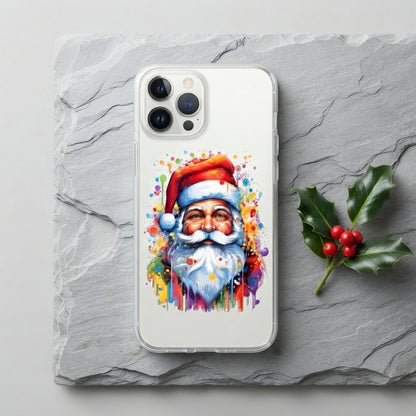 Watercolor Paint Splatter Santa Claus Clear Case for iPhone | Festive Portrait Phone Cover