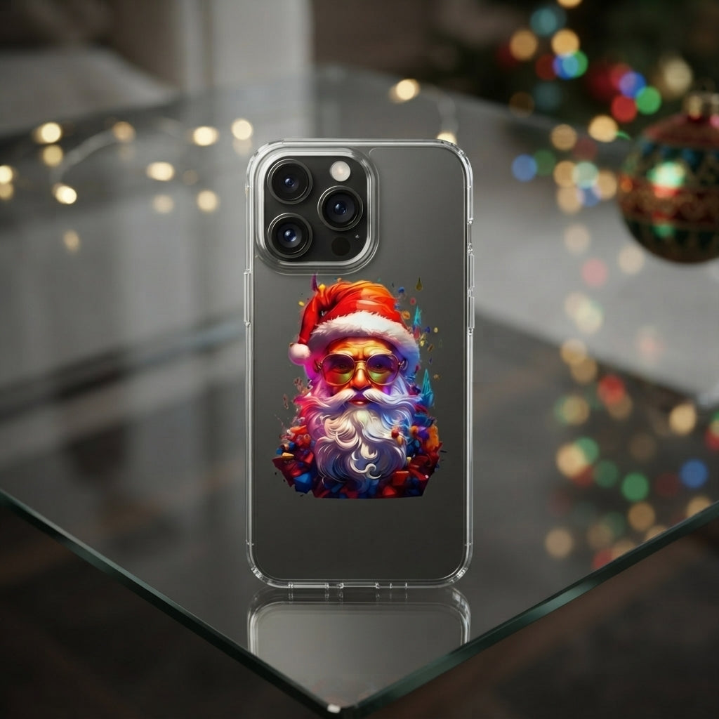 Colorful Artistic Santa Claus Clear Case for iPhone | Trendy Christmas Portrait Phone Cover