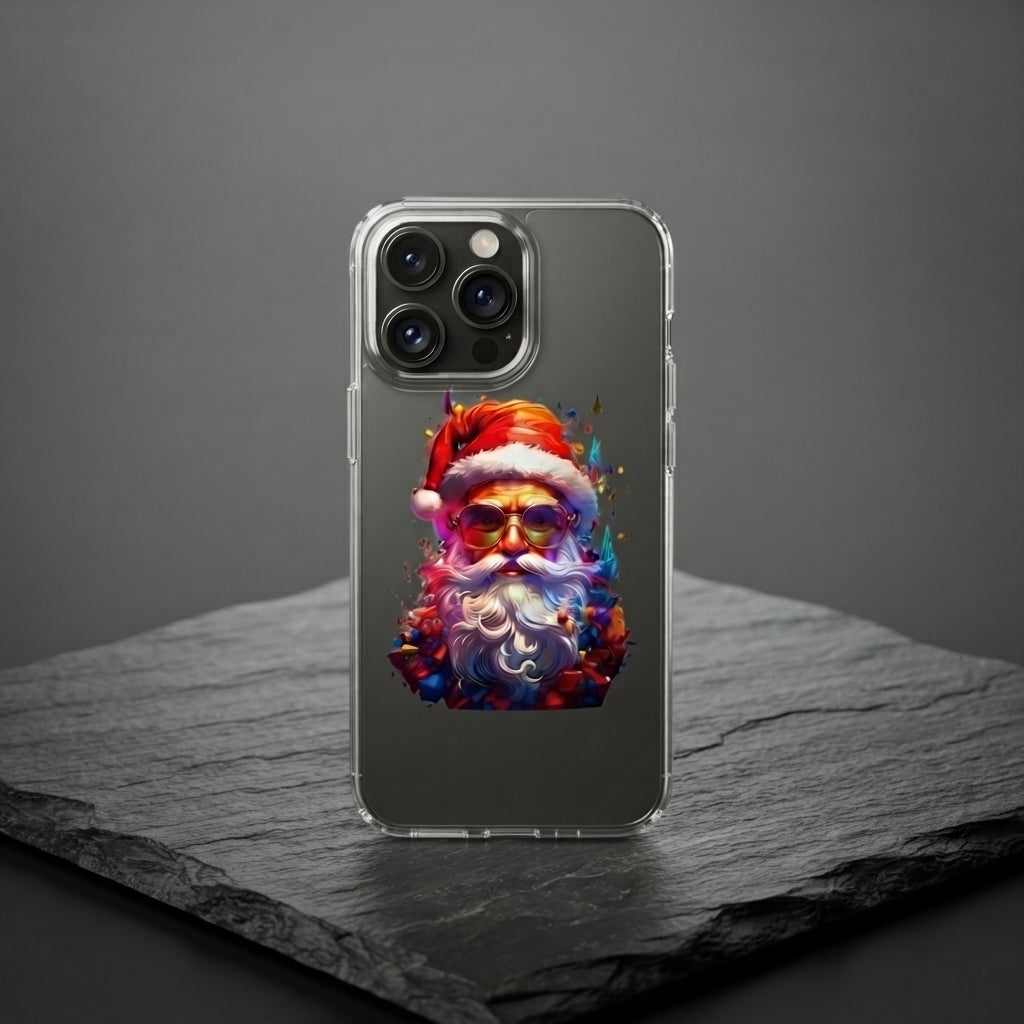 Colorful Artistic Santa Claus Clear Case for iPhone | Trendy Christmas Portrait Phone Cover