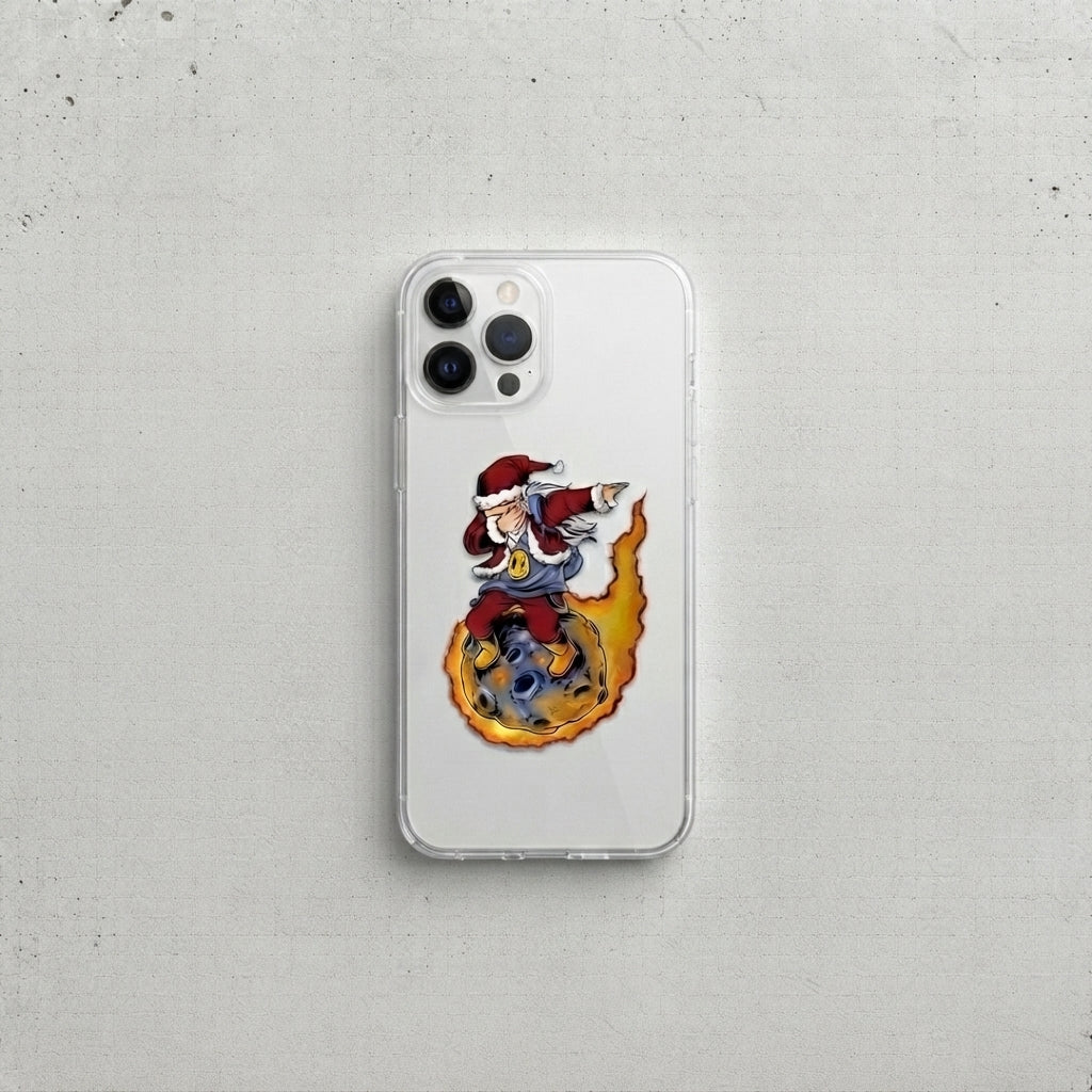 Dabbing Santa Riding Meteor Clear Case for iPhone | Funny Space Christmas Phone Cover