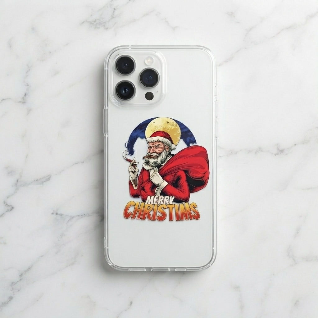 Bad Santa Smoking Cigar Merry Christims Clear Case for iPhone | Vintage Holiday Cover