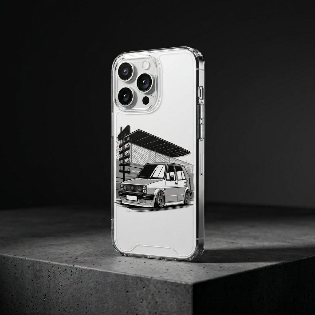 Vintage MK2 Hatchback Graphic Clear Case Retro Classic Car Graphic Shockproof Protective Cover for iPhone
