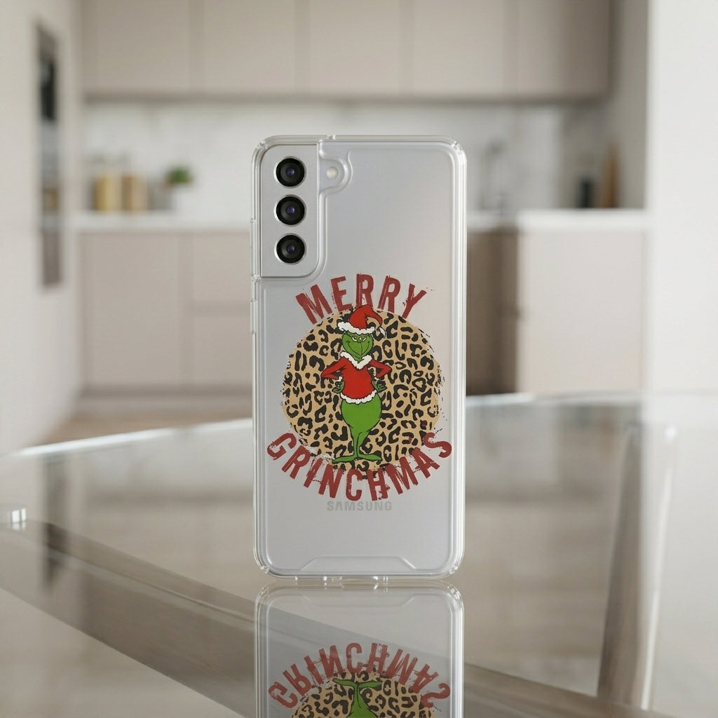 Merry Grinchmas Leopard Print Clear Case for Samsung Galaxy | Festive Christmas Phone Cover