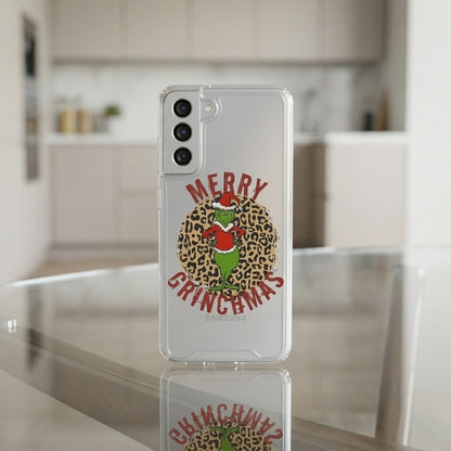 Merry Grinchmas Leopard Print Clear Case for Samsung Galaxy | Festive Christmas Phone Cover