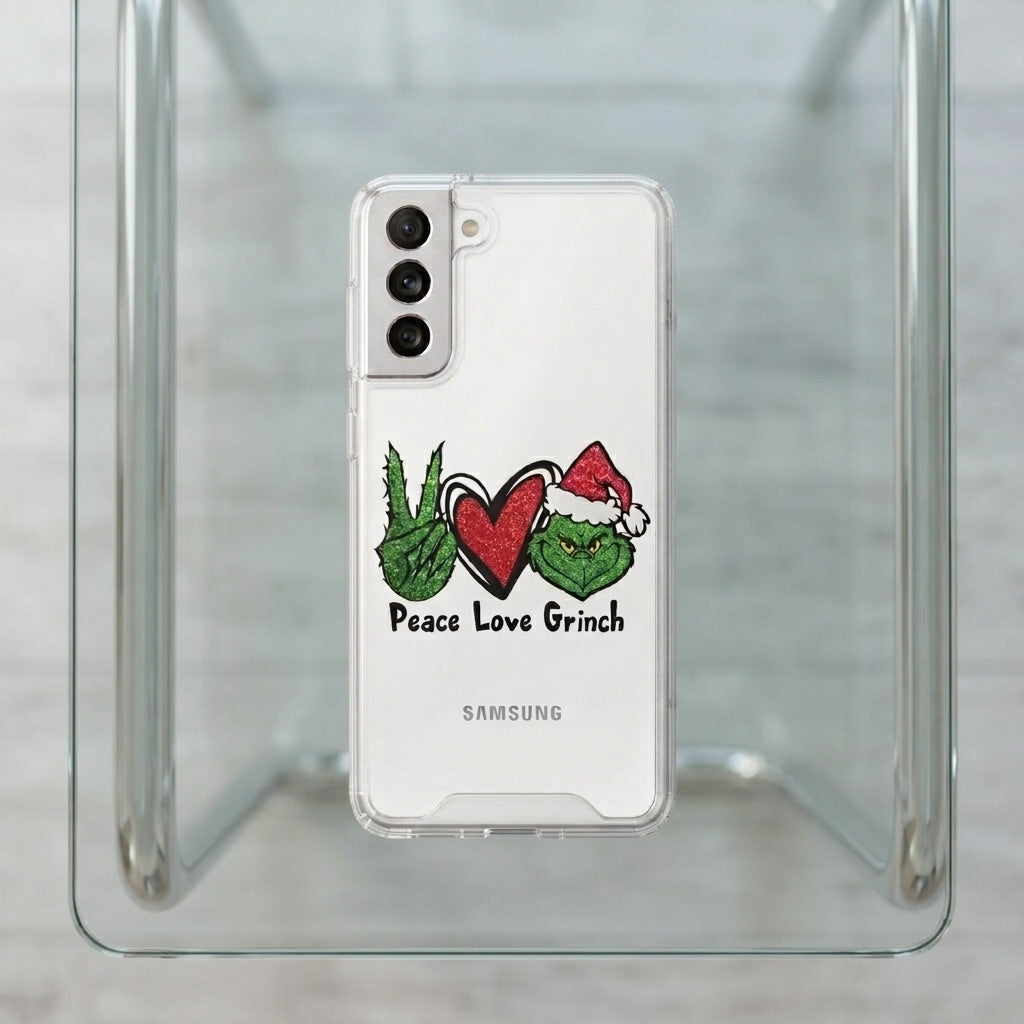 Peace Love Grinch Christmas Clear Case for Samsung Galaxy | Holiday Phone Cover