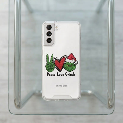 Peace Love Grinch Christmas Clear Case for Samsung Galaxy | Holiday Phone Cover