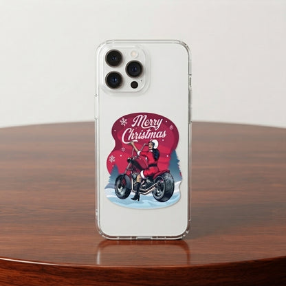 Merry Christmas Biker Santa Girl Clear Case for iPhone | Festive Motorcycle Holiday Cover