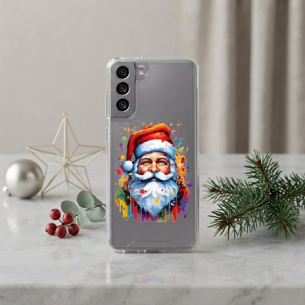 Colorful Watercolor Santa Claus Christmas Clear Case for Samsung Galaxy | Festive Art Phone Cover