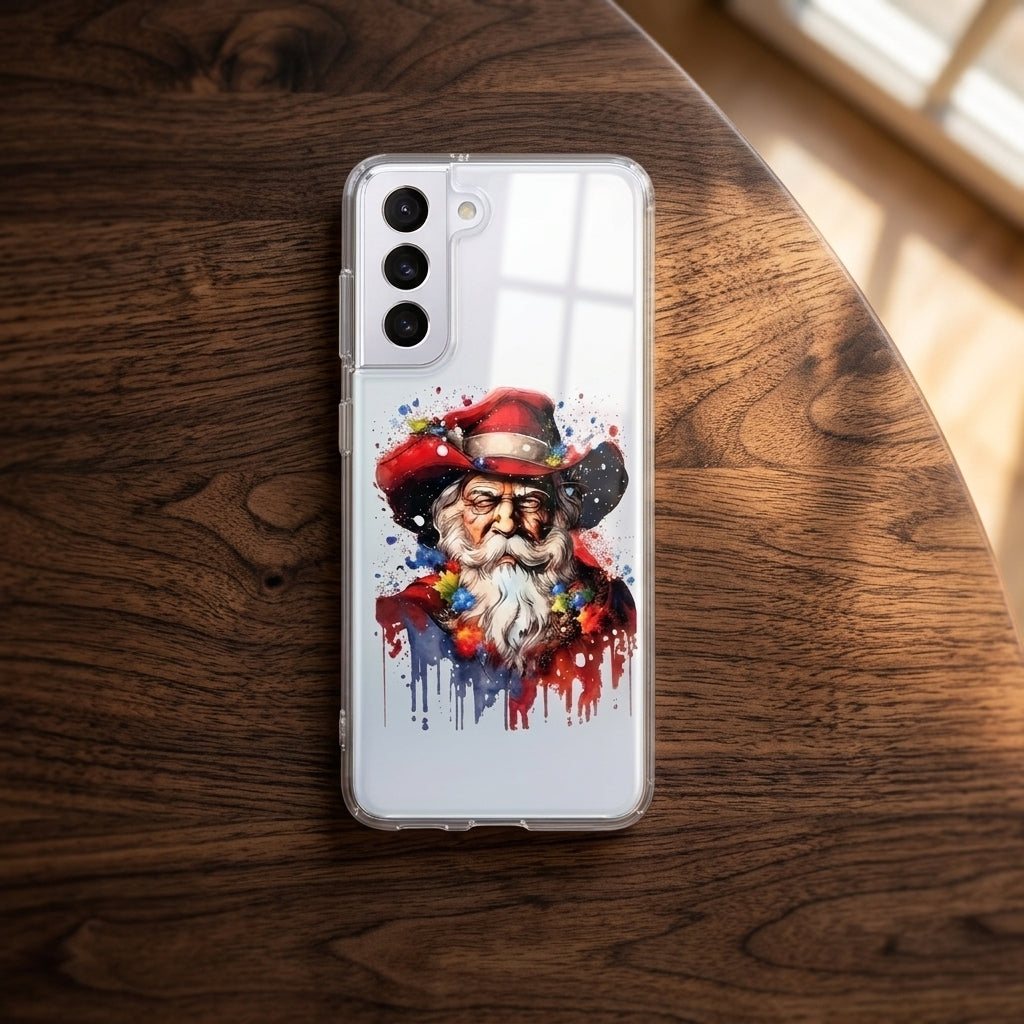 Cowboy Santa Hat Watercolor Christmas Clear Case for Samsung Galaxy | Festive Phone Cover