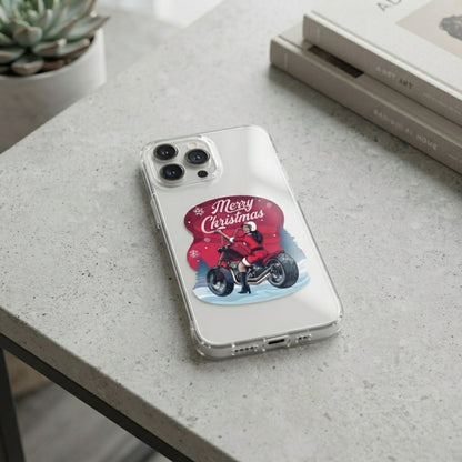 Merry Christmas Biker Santa Girl Clear Case for iPhone | Festive Motorcycle Holiday Cover