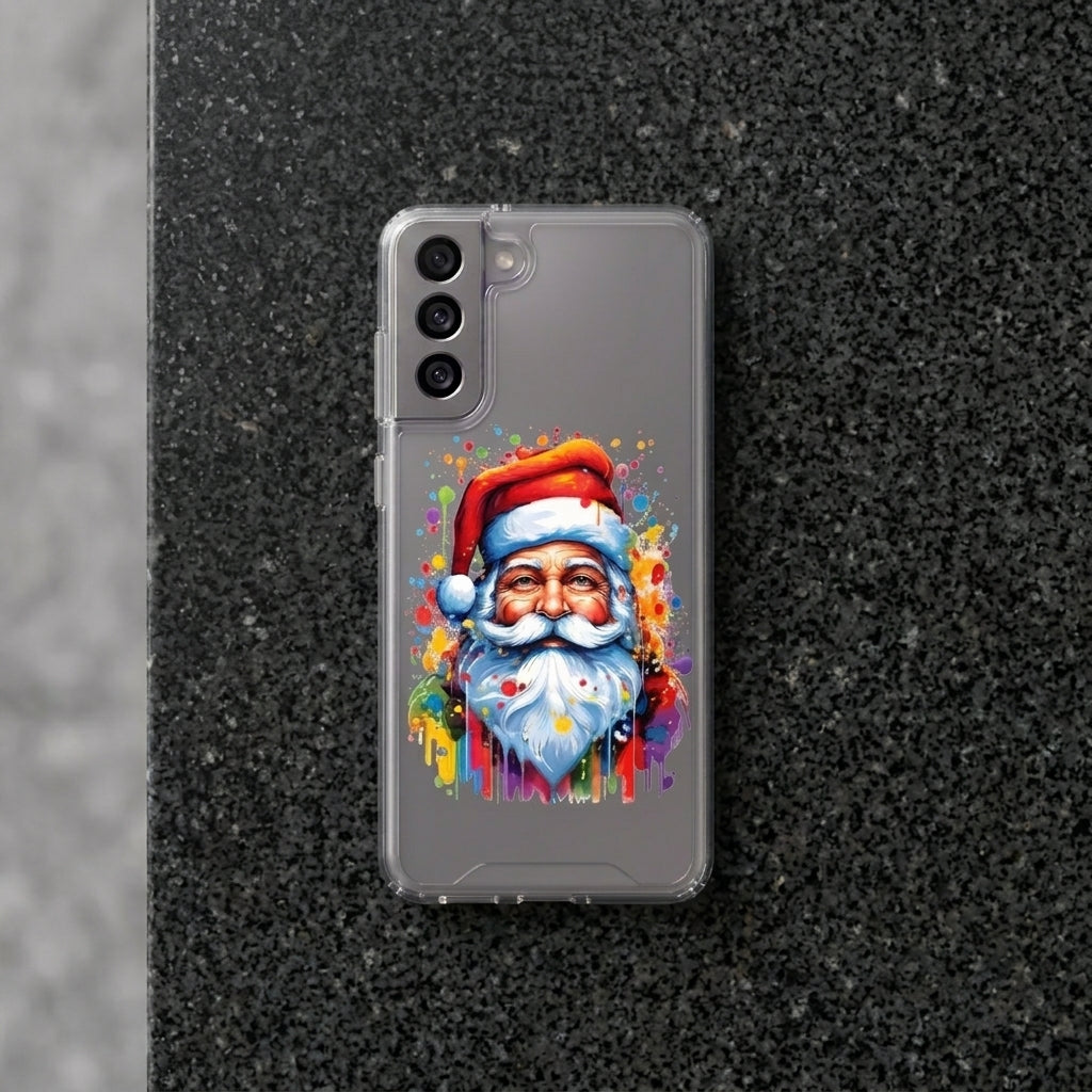 Colorful Watercolor Santa Claus Christmas Clear Case for Samsung Galaxy | Festive Art Phone Cover