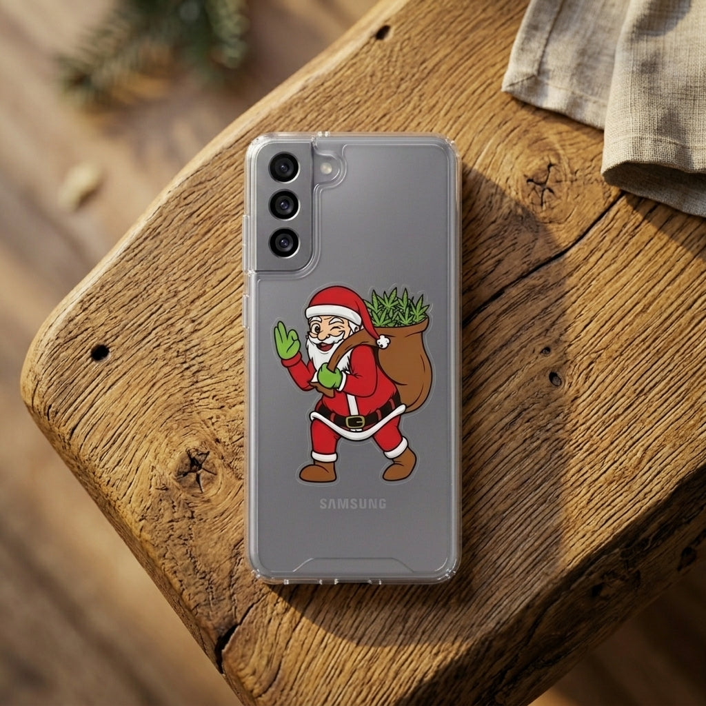 Winking Santa Weed Bag Christmas Clear Case for Samsung Galaxy | Funny Holiday Cover
