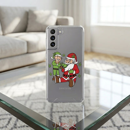 Santa and Elf Weed Christmas Clear Case for Samsung Galaxy | Funny Holiday Cover