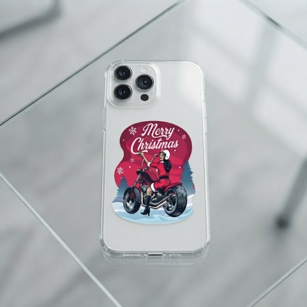 Merry Christmas Biker Santa Girl Clear Case for iPhone | Festive Motorcycle Holiday Cover