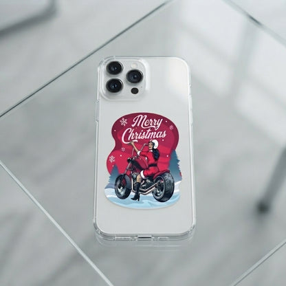 Merry Christmas Biker Santa Girl Clear Case for iPhone | Festive Motorcycle Holiday Cover