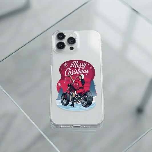 Merry Christmas Biker Santa Girl Clear Case for iPhone | Festive Motorcycle Holiday Cover