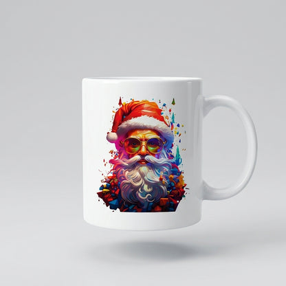 Cool Santa Claus with Sunglasses Coffee Mug 11oz - Colorful Pop Art Santa White Ceramic Tea Cup - Modern Holiday Christmas Gift