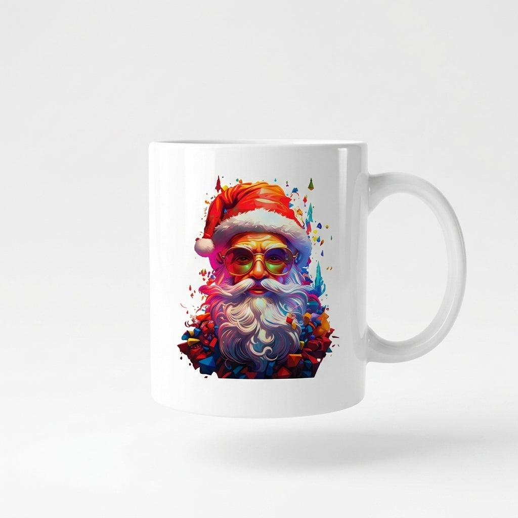 Cool Santa Claus with Sunglasses Coffee Mug 11oz - Colorful Pop Art Santa White Ceramic Tea Cup - Modern Holiday Christmas Gift