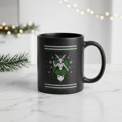 Satanic Baphomet Ugly Christmas Sweater Black Coffee Mug 11oz - Occult Antichrist Festive Holiday Ceramic Tea Cup - Alternative Gothic Christmas Gift