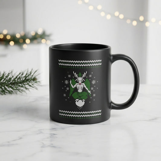Satanic Baphomet Ugly Christmas Sweater Black Coffee Mug 11oz - Occult Antichrist Festive Holiday Ceramic Tea Cup - Alternative Gothic Christmas Gift