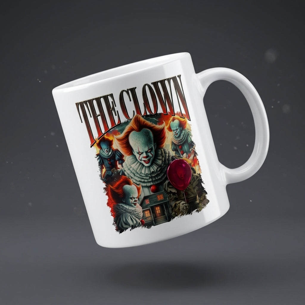 Pennywise The Clown Vintage Horror Movie Collage White Ceramic Mug - Spooky Halloween IT Chapter Coffee Cup (11oz)