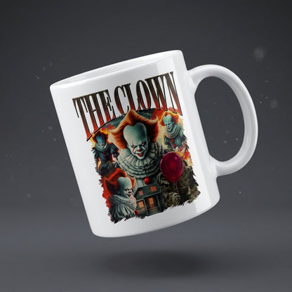 Pennywise The Clown Vintage Horror Movie Collage White Ceramic Mug - Spooky Halloween IT Chapter Coffee Cup (11oz)