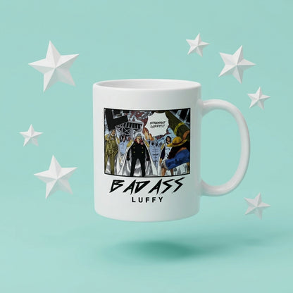 One Piece Badass Luffy Marineford Manga Panel White Ceramic Mug - Anime Straw Hat Pirates Coffee Cup (11oz)