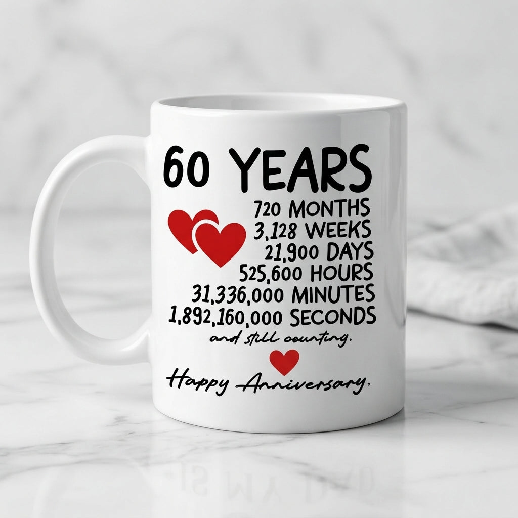Happy Anniversary Ceramic Coffee Mug, Milestone Gift Mug 11oz for Couple, Husband & Wife