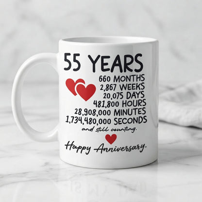 Happy Anniversary Ceramic Coffee Mug, Milestone Gift Mug 11oz for Couple, Husband & Wife