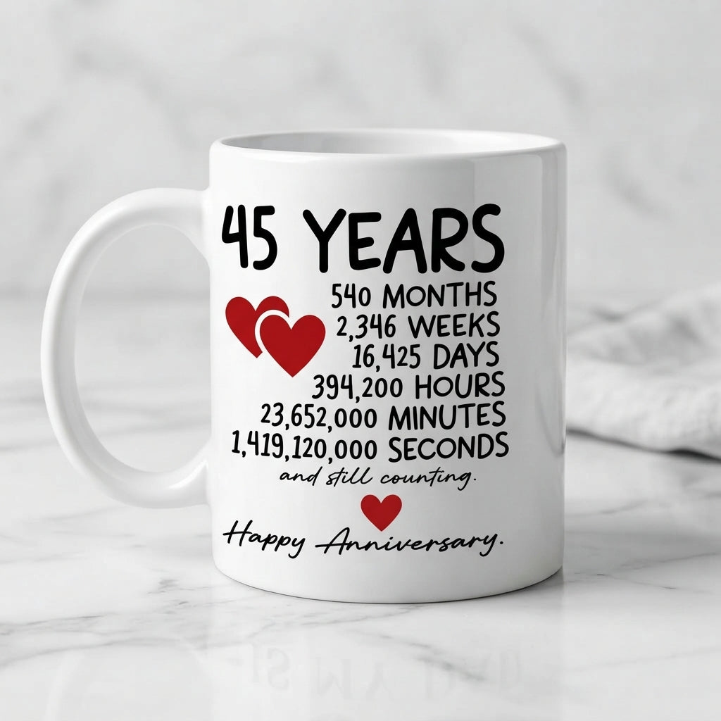 Happy Anniversary Ceramic Coffee Mug, Milestone Gift Mug 11oz for Couple, Husband & Wife